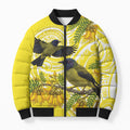 Bellbird New Zealand Bomber Puffer Jacket Korimako Kowhai Maori Pattern