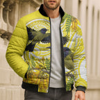 Bellbird New Zealand Bomber Puffer Jacket Korimako Kowhai Maori Pattern