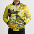 Bellbird New Zealand Bomber Puffer Jacket Korimako Kowhai Maori Pattern
