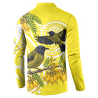 Bellbird New Zealand Button Sweatshirt Korimako Kowhai Maori Pattern