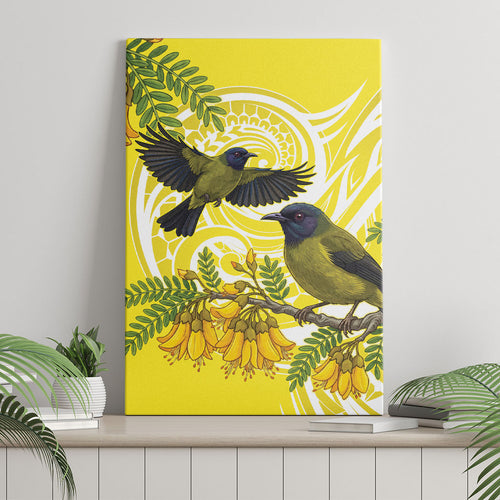 Bellbird New Zealand Canvas Wall Art Korimako Kowhai Maori Pattern