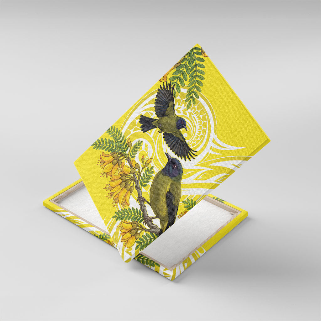 Bellbird New Zealand Canvas Wall Art Korimako Kowhai Maori Pattern