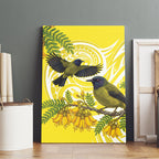 Bellbird New Zealand Canvas Wall Art Korimako Kowhai Maori Pattern