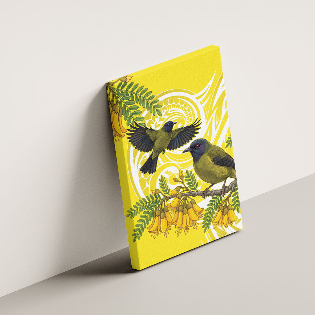 Bellbird New Zealand Canvas Wall Art Korimako Kowhai Maori Pattern