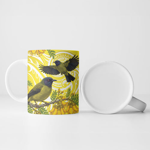 Bellbird New Zealand Ceramic Mug Korimako Kowhai Maori Pattern