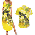 Bellbird New Zealand Couples Matching Summer Maxi Dress and Hawaiian Shirt Korimako Kowhai Maori Pattern