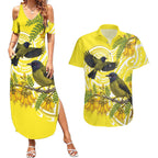 Bellbird New Zealand Couples Matching Summer Maxi Dress and Hawaiian Shirt Korimako Kowhai Maori Pattern