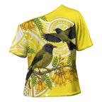 Bellbird New Zealand Cross Shoulder Shirt Korimako Kowhai Maori Pattern