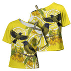 Bellbird New Zealand Cross Shoulder Shirt Korimako Kowhai Maori Pattern