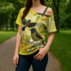 Bellbird New Zealand Cross Shoulder Shirt Korimako Kowhai Maori Pattern