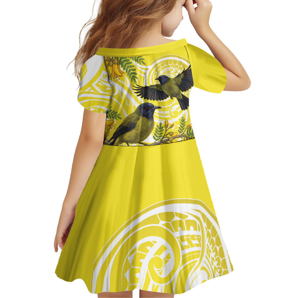 Bellbird New Zealand Family Matching Tank Maxi Dress and Hawaiian Shirt Korimako Kowhai Maori Pattern
