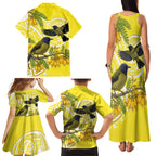 Bellbird New Zealand Family Matching Tank Maxi Dress and Hawaiian Shirt Korimako Kowhai Maori Pattern