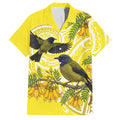 Bellbird New Zealand Family Matching Tank Maxi Dress and Hawaiian Shirt Korimako Kowhai Maori Pattern