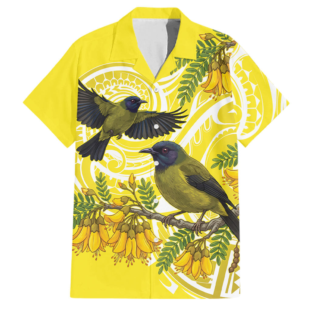 Bellbird New Zealand Family Matching Tank Maxi Dress and Hawaiian Shirt Korimako Kowhai Maori Pattern