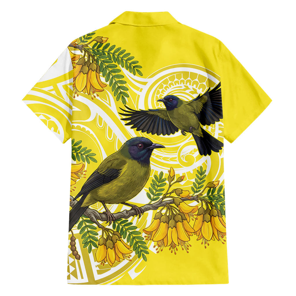 Bellbird New Zealand Family Matching Tank Maxi Dress and Hawaiian Shirt Korimako Kowhai Maori Pattern