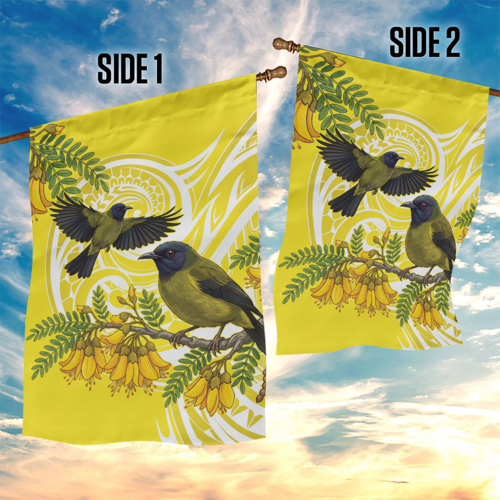 Bellbird New Zealand Garden Flag Korimako Kowhai Maori Pattern