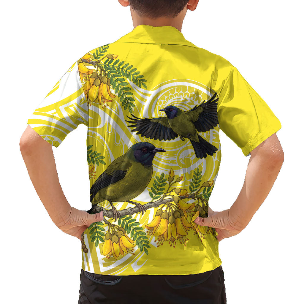 Bellbird New Zealand Hawaiian Shirt Korimako Kowhai Maori Pattern