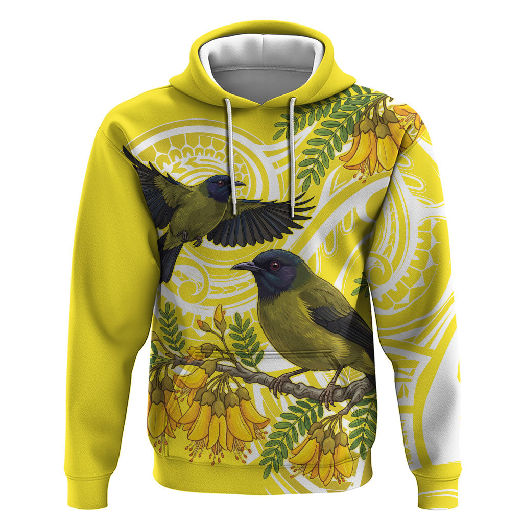 Bellbird New Zealand Hoodie Korimako Kowhai Maori Pattern