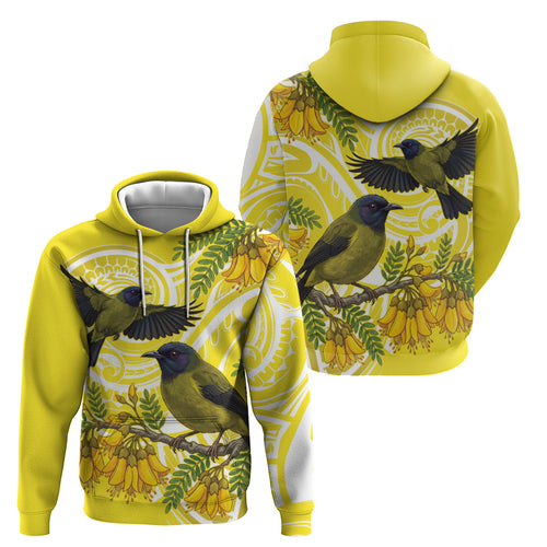Bellbird New Zealand Hoodie Korimako Kowhai Maori Pattern