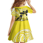 Bellbird New Zealand Kid Short Sleeve Dress Korimako Kowhai Maori Pattern