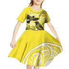 Bellbird New Zealand Kid Short Sleeve Dress Korimako Kowhai Maori Pattern