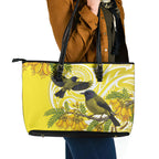 Bellbird New Zealand Leather Tote Bag Korimako Kowhai Maori Pattern