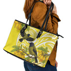 Bellbird New Zealand Leather Tote Bag Korimako Kowhai Maori Pattern