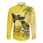 Bellbird New Zealand Long Sleeve Button Shirt Korimako Kowhai Maori Pattern