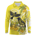 Bellbird New Zealand Long Sleeve Polo Shirt Korimako Kowhai Maori Pattern