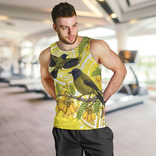 Bellbird New Zealand Men Tank Top Korimako Kowhai Maori Pattern