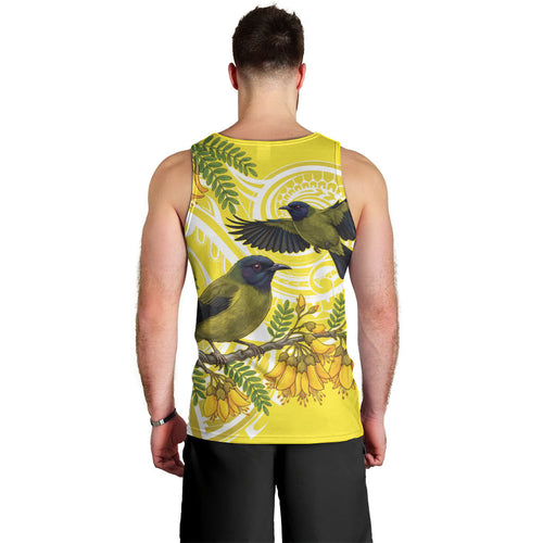 Bellbird New Zealand Men Tank Top Korimako Kowhai Maori Pattern