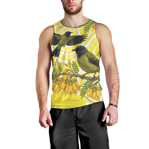 Bellbird New Zealand Men Tank Top Korimako Kowhai Maori Pattern