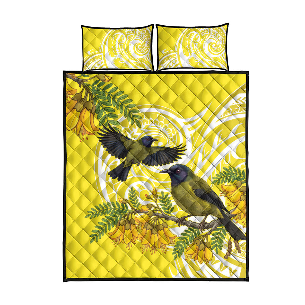 Bellbird New Zealand Quilt Bed Set Korimako Kowhai Maori Pattern