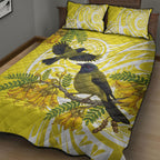 Bellbird New Zealand Quilt Bed Set Korimako Kowhai Maori Pattern