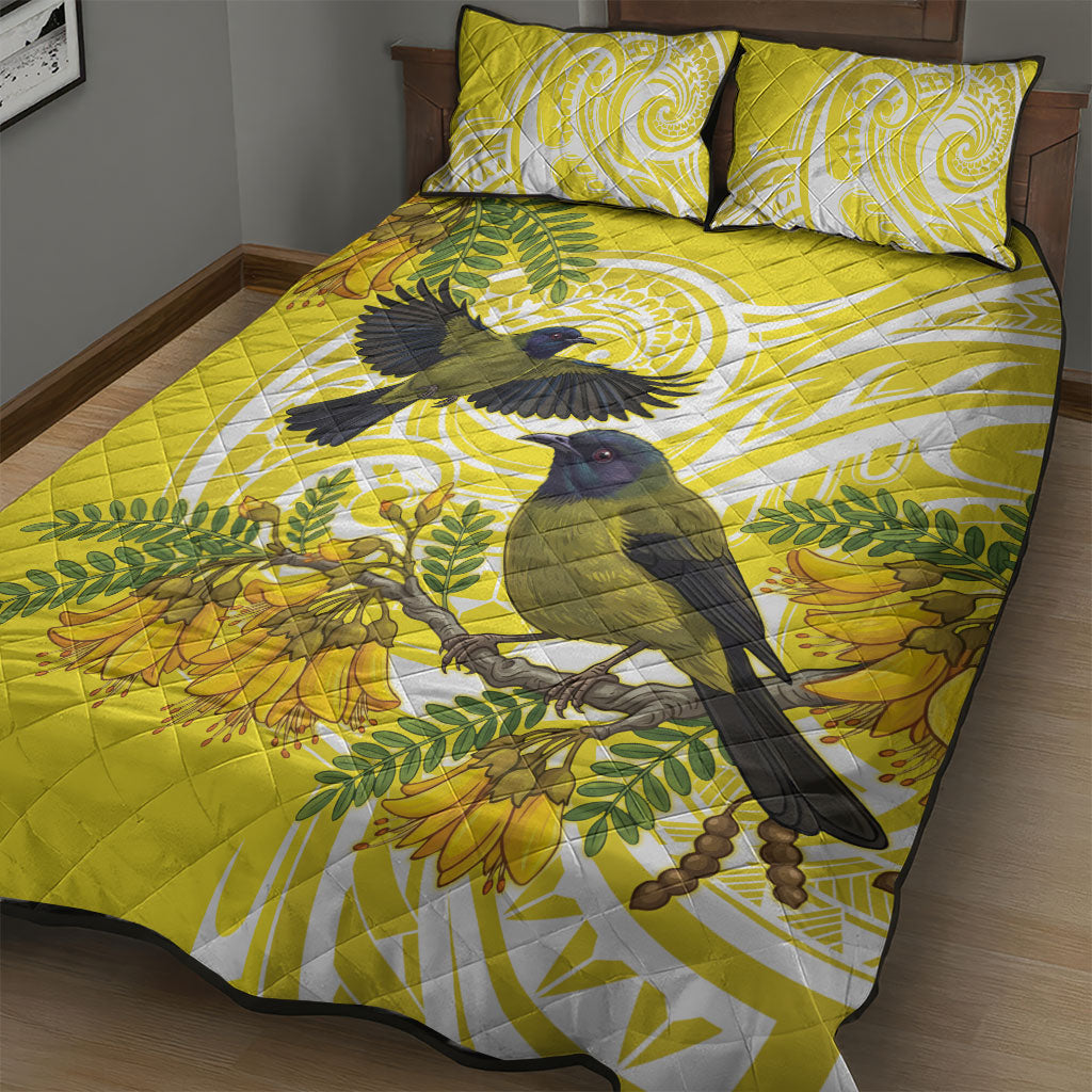 Bellbird New Zealand Quilt Bed Set Korimako Kowhai Maori Pattern