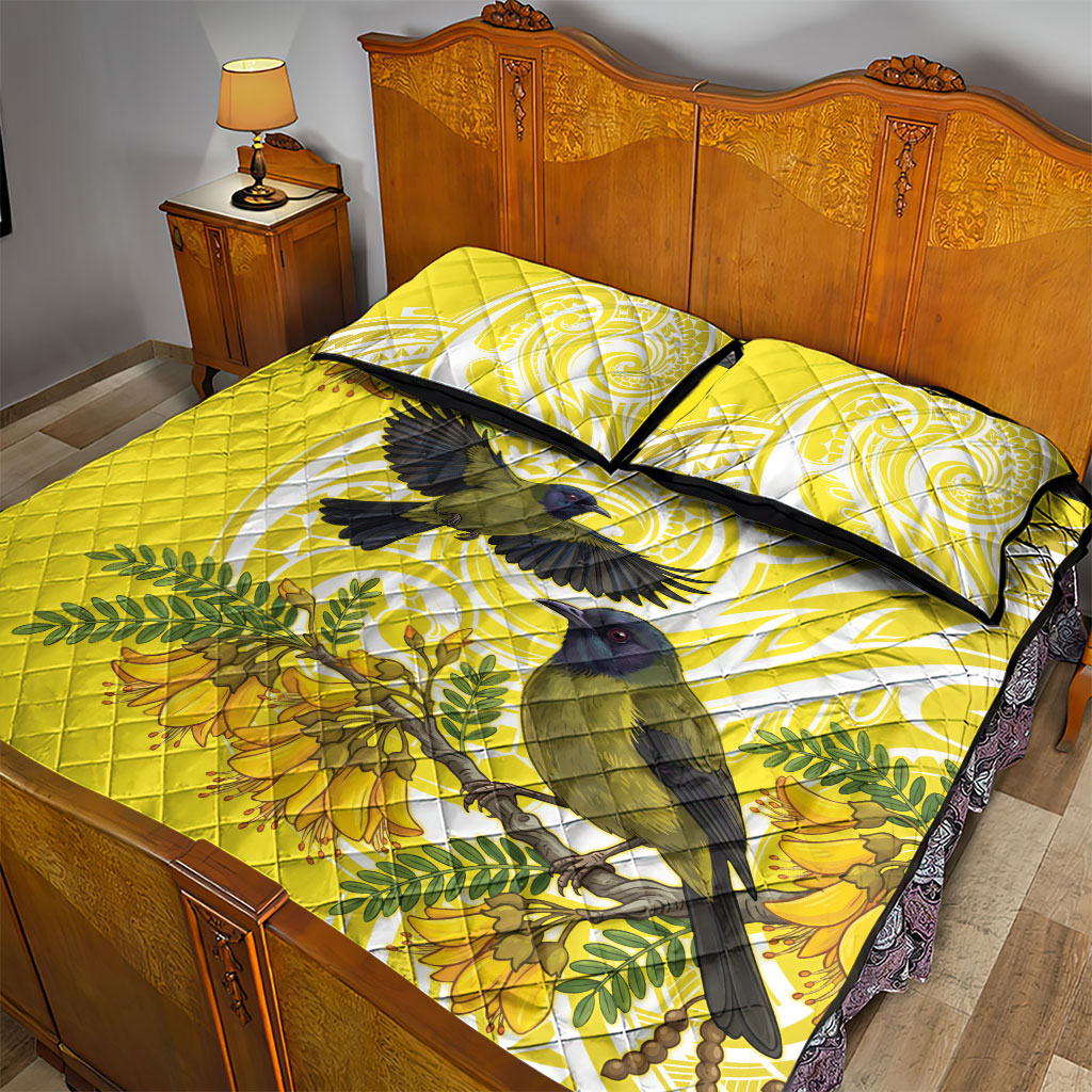 Bellbird New Zealand Quilt Bed Set Korimako Kowhai Maori Pattern