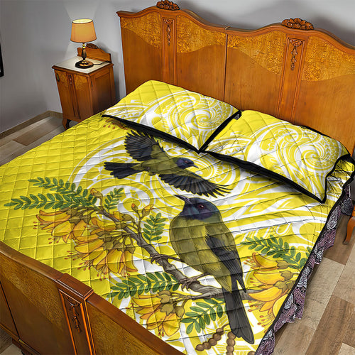 Bellbird New Zealand Quilt Bed Set Korimako Kowhai Maori Pattern
