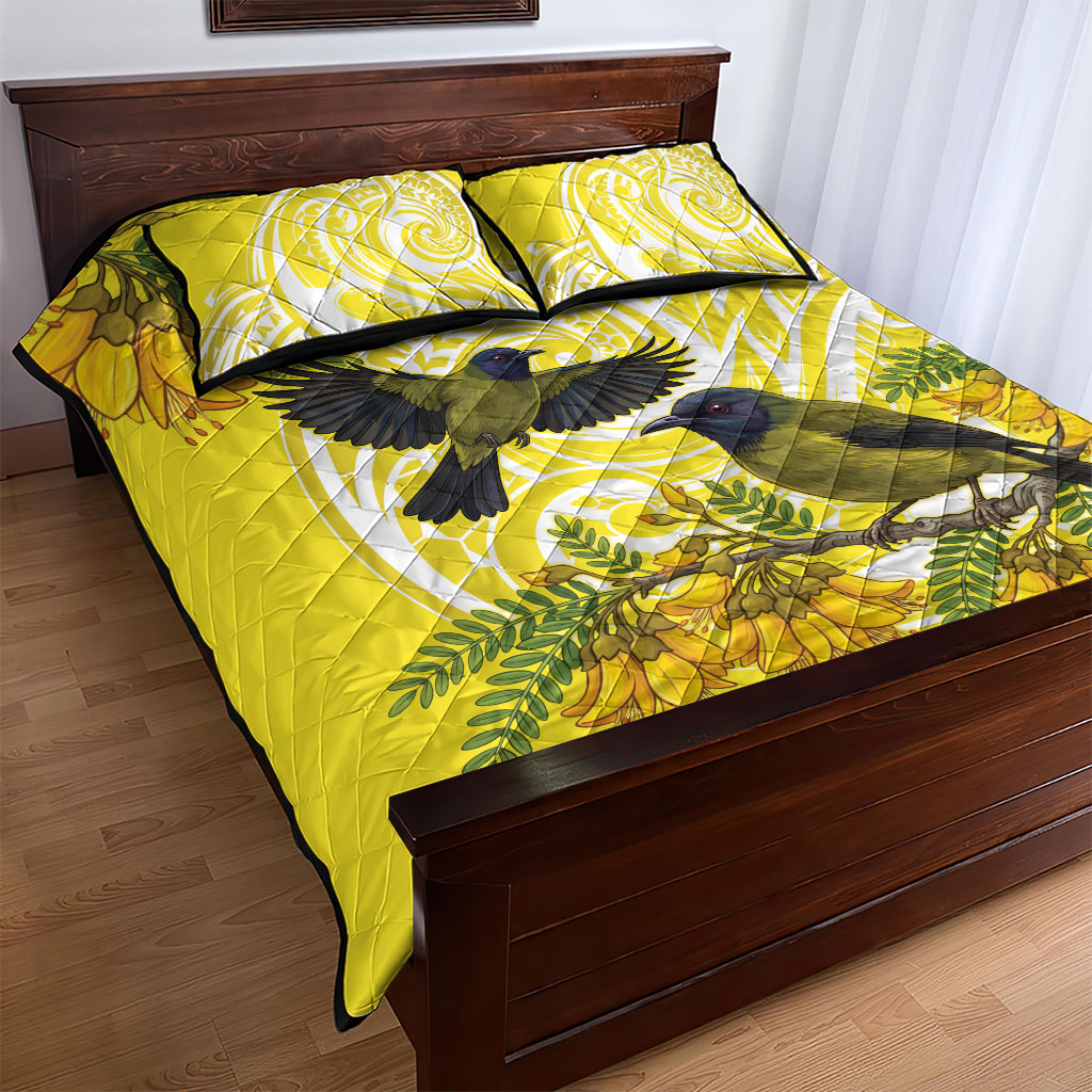 Bellbird New Zealand Quilt Bed Set Korimako Kowhai Maori Pattern