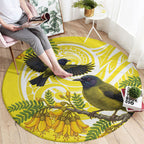 Bellbird New Zealand Round Carpet Korimako Kowhai Maori Pattern