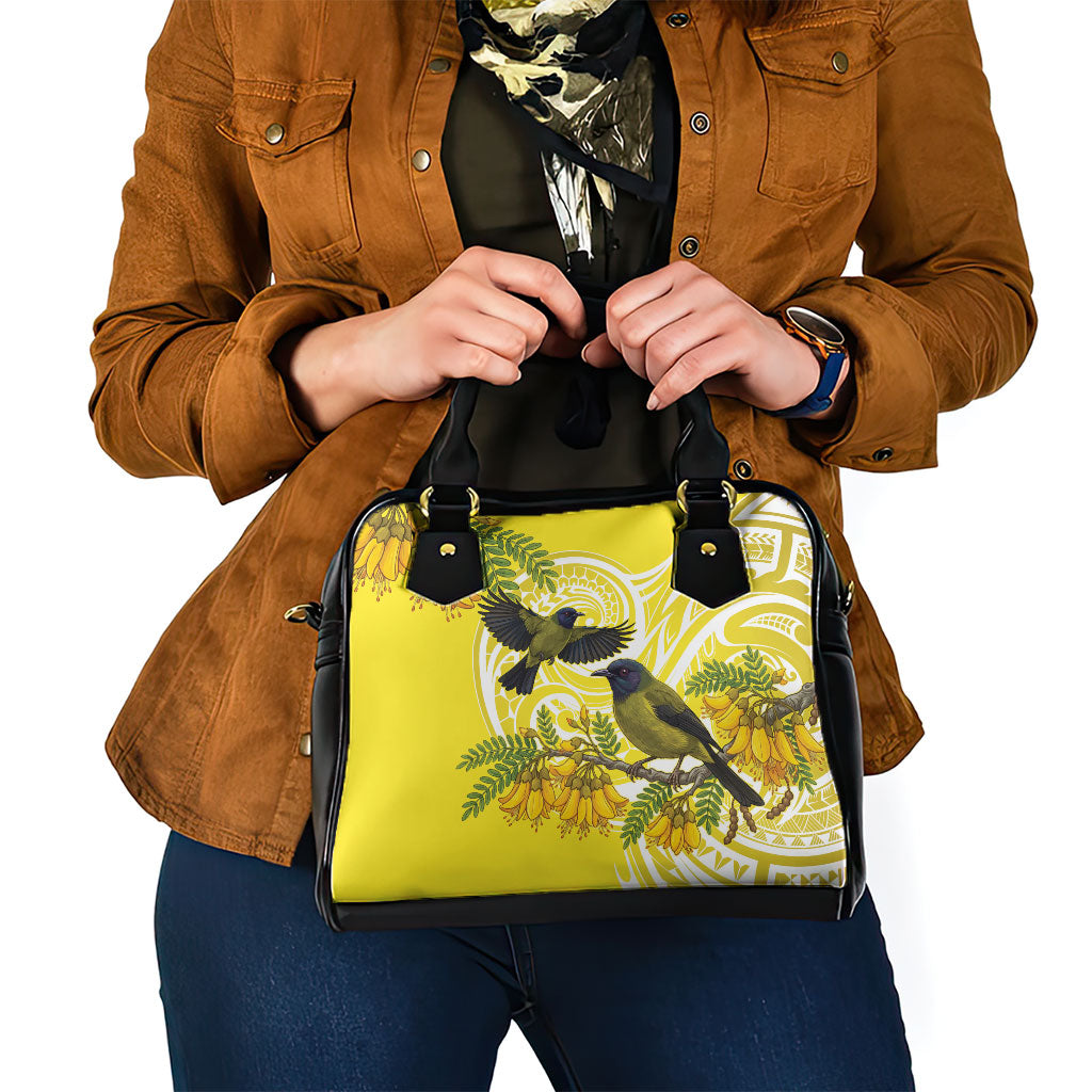 Bellbird New Zealand Shoulder Handbag Korimako Kowhai Maori Pattern