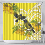 Bellbird New Zealand Shower Curtain Korimako Kowhai Maori Pattern