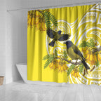 Bellbird New Zealand Shower Curtain Korimako Kowhai Maori Pattern