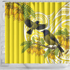 Bellbird New Zealand Shower Curtain Korimako Kowhai Maori Pattern