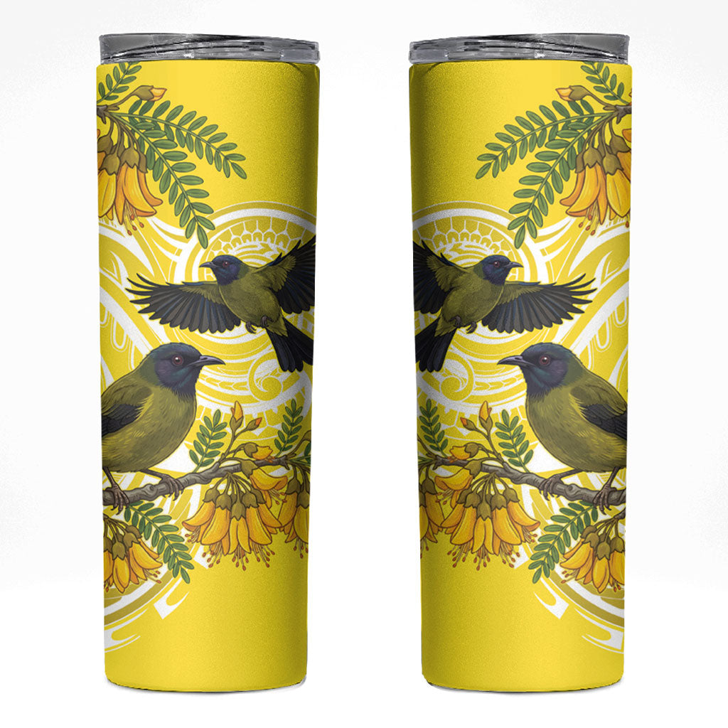 Bellbird New Zealand Skinny Tumbler Korimako Kowhai Maori Pattern