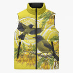 Bellbird New Zealand Sleeveless Puffer Jacket Korimako Kowhai Maori Pattern