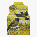 Bellbird New Zealand Sleeveless Puffer Jacket Korimako Kowhai Maori Pattern