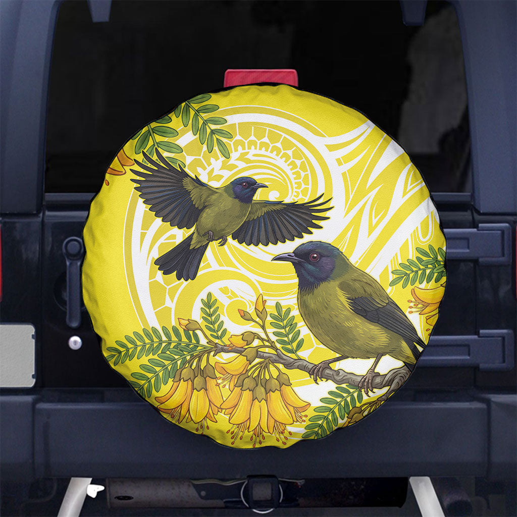 Bellbird New Zealand Spare Tire Cover Korimako Kowhai Maori Pattern