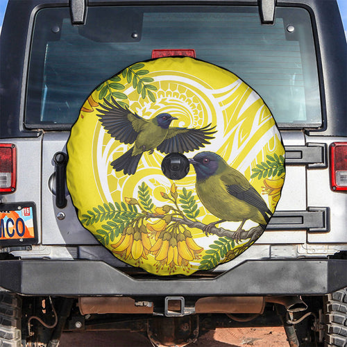 Bellbird New Zealand Spare Tire Cover Korimako Kowhai Maori Pattern
