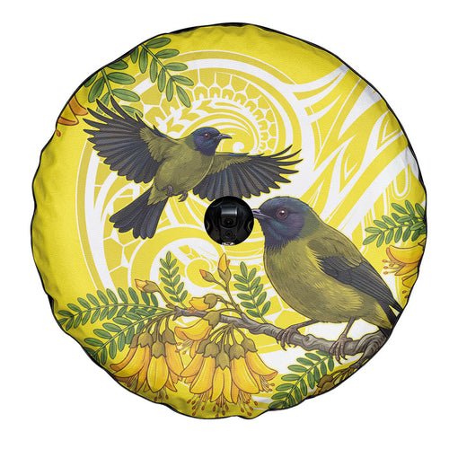 Bellbird New Zealand Spare Tire Cover Korimako Kowhai Maori Pattern