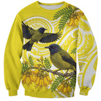Bellbird New Zealand Sweatshirt Korimako Kowhai Maori Pattern